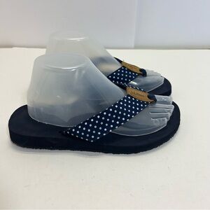 L.L. Bean Maine Isle Blue Polka Dot Flip Flops size 8 Nautical sandals
